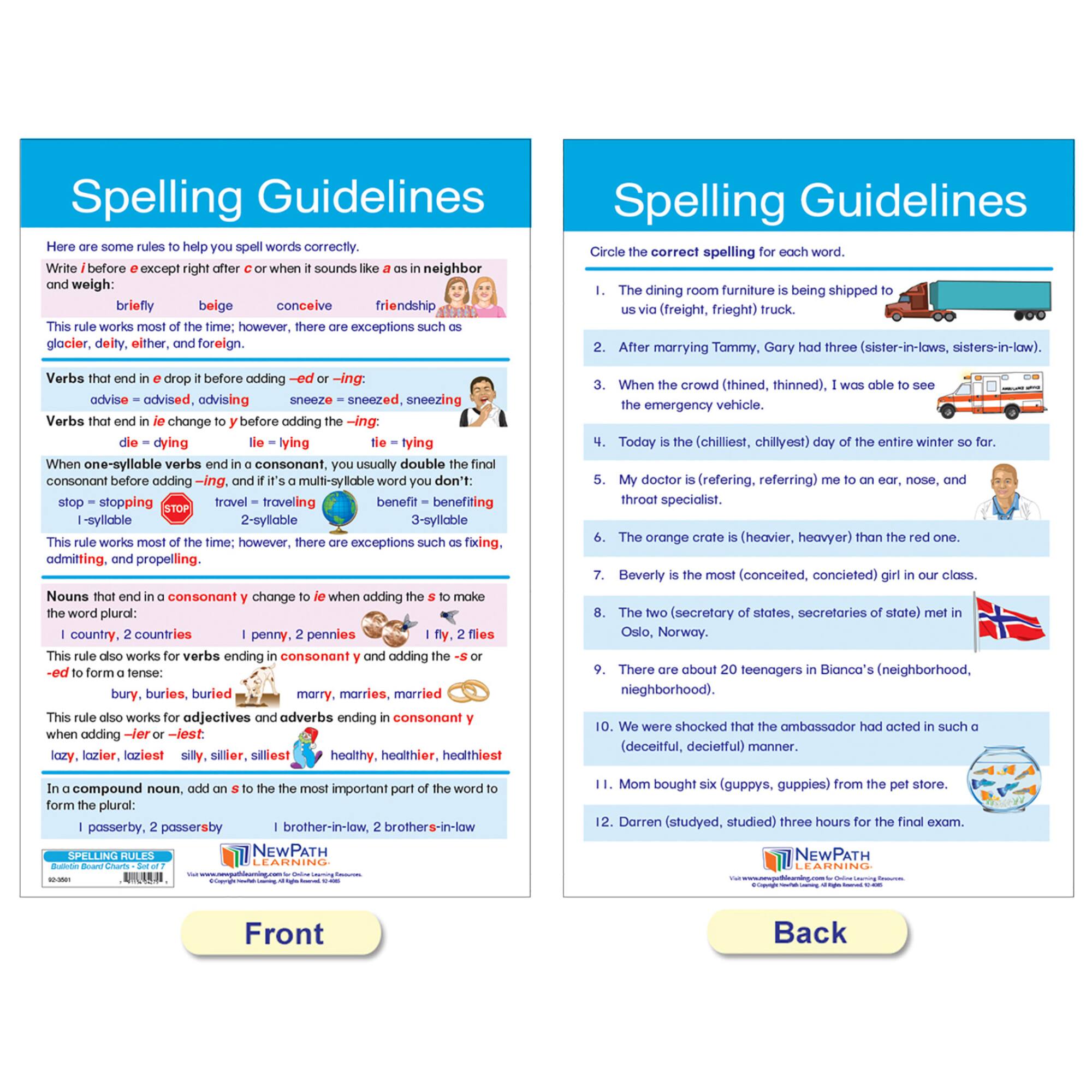 NewPath Learning® 18" x 12" Spelling Rules Bulletin Board Chart Set